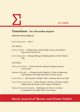 Skenè. Journal of Theatre and Drama Studies Fernando Cioni – Italian Alternative Shakespeare