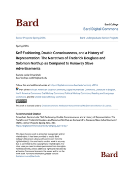 Self-Fashioning, Double Consciousness, and a History of Representation: the Narratives of Frederick Douglass and Solomon Northup