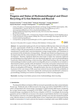 Progress and Status of Hydrometallurgical and Direct Recycling of Li-Ion Batteries and Beyond