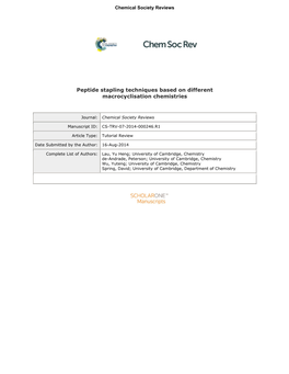 Peptide Stapling Techniques Based on Different Macrocyclisation Chemistries