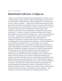Battlefield 2 Sålt Över 1 Miljon Ex