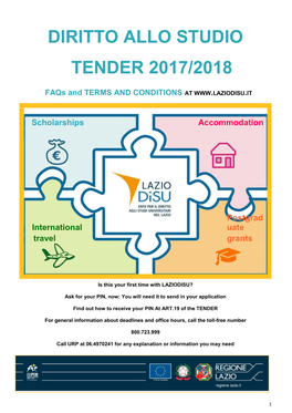 Diritto Allo Studio Tender 2017/2018