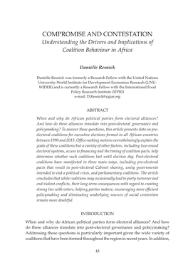 COMPROMISE and CONTESTATION Understanding the Drivers and Implications of Coalition Behaviour in Africa