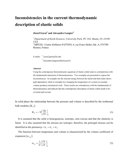 Inconsistencies in the Current Thermodynamic Description of Elastic Solids