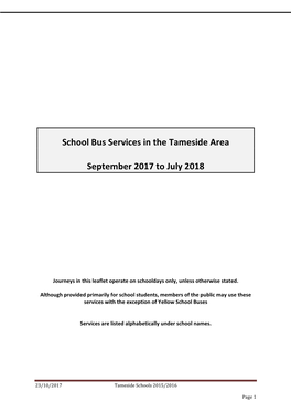 School Bus Services in the Tameside Area September 2017 to July 2018