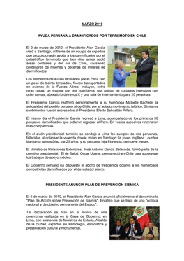 Marzo 2010 Ayuda Peruana a Damnificados Por