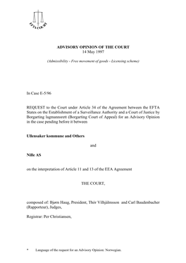 ADVISORY OPINION of the COURT 14 May 1997