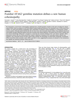 Familial STAG2 Germline Mutation Defines a New Human Cohesinopathy