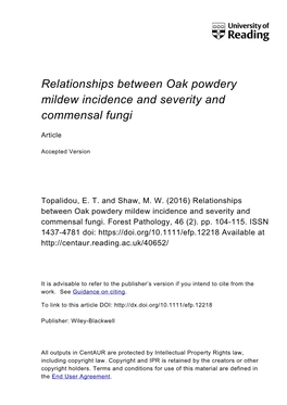 Relationships Between Oak Powdery Mildew Incidence and Severity and Commensal Fungi