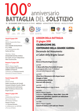 LOSSON DELLA BATTAGLIA 23 Giugno 2018 CELEBRAZIONE DEL CENTENARIO DELLA GRANDE GUERRA Decennale Del Monumento Ai Caduti Della Br