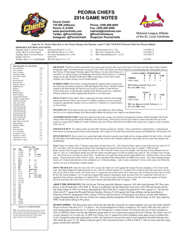 Peoria Chiefs 2014 Game Notes