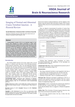 Imaging of Normal and Abnormal Cranio-Vertebral Junction - a Pictorial Review