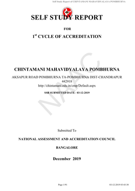 Self Study Report of CHINTAMANI MAHAVIDYALAYA POMBHURNA