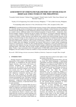 Assessment of Strength Parameters of Urm Blocks in Heritage Structures in the Philippines