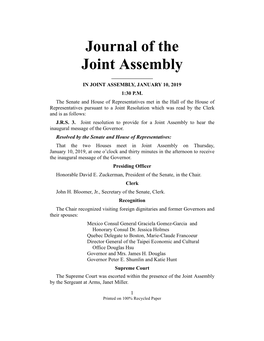 Journal of the Joint Assembly ______IN JOINT ASSEMBLY, JANUARY 10, 2019 1:30 P.M