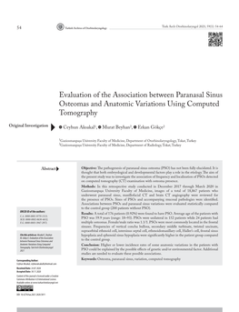 Evaluation of the Association Between Paranasal Sinus Osteomas and Anatomic Variations Using Computed Tomography