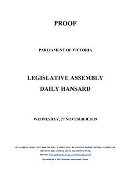 Legislative Assembly Daily Hansard – 27 November 2019