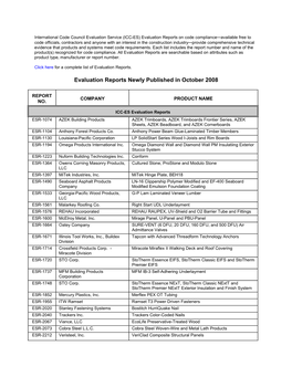 Evaluation Reports Newly Published in October 2008