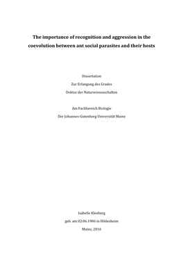 The Importance of Recognition and Aggression in the Coevolution Between Ant Social Parasites and Their Hosts