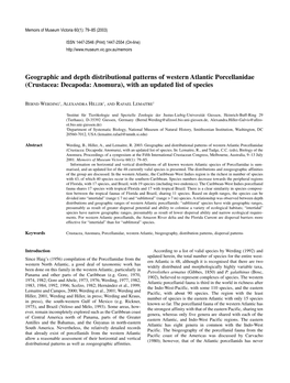 Geographic and Depth Distributional Patterns of Western Atlantic Porcellanidae (Crustacea: Decapoda: Anomura), with an Updated List of Species