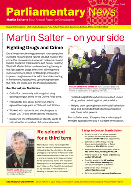 Parliamentary News Martin Salter’S Sixth Annual Report to Constituents