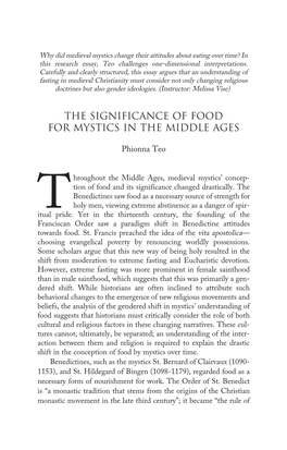 The Significance of Food for Mystics in the Middle Ages