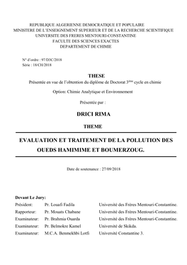 Drici Rima Evaluation Et Traitement De La Pollution Des Oueds Hamimime Et Boumerzoug