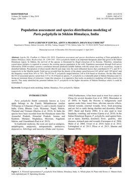 Population Assessment and Species Distribution Modeling of Paris Polyphylla in Sikkim Himalaya, India