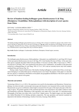 Review of Bamboo-Feeding Leafhopper Genus Bambusananus Li & Xing