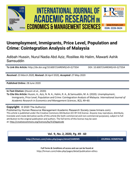 Unemployment, Immigrants, Price Level, Population and Crime: Cointegration Analysis of Malaysia