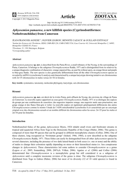 Aphyosemion Pamaense, a New Killifish Species (Cyprinodontiformes: Nothobranchiidae) from Cameroon