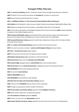 Transport Trifles Time Line