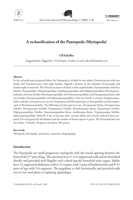 A Reclassification of the Pauropoda (Myriapoda)
