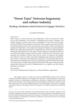 Seren Taun” Between Hegemony and Culture Industry 301