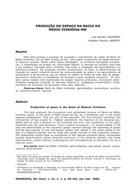 Produção Do Espaço Na Bacia Do Médio Ivinhema-Ms1