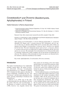 Ceratobasidium and Oliveonia (Basidiomycota, Aphyllophorales) in Finland