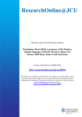 A Grammar of Ma Manda a Papuan Language of Morobe Province, Papua New Guinea