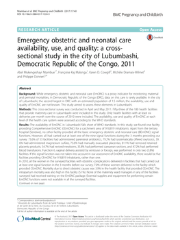 Emergency Obstetric and Neonatal Care Availability, Use, and Quality
