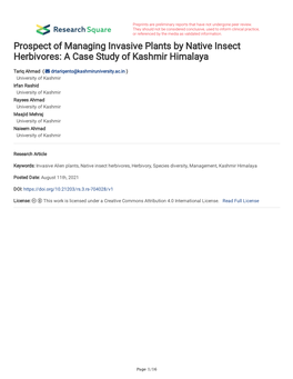 Prospect of Managing Invasive Plants by Native Insect Herbivores: a Case Study of Kashmir Himalaya