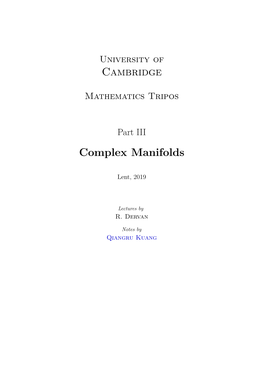 Complex Manifolds