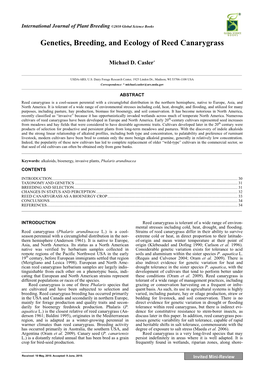 Genetics, Breeding, and Ecology of Reed Canarygrass