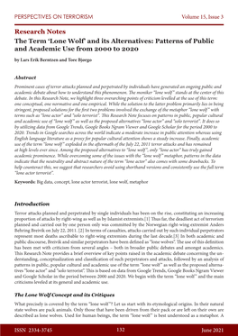 Lone Wolf’ and Its Alternatives: Patterns of Public and Academic Use from 2000 to 2020 by Lars Erik Berntzen and Tore Bjørgo