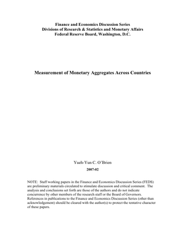 Measurement of Monetary Aggregates Across Countries