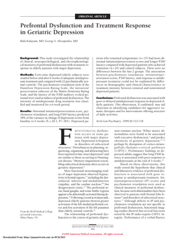 Prefrontal Dysfunction and Treatment Response in Geriatric Depression