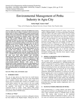 Environmental Management of Petha Industry in Agra City