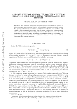 A Sparse Spectral Method for Volterra Integral Equations Using Orthogonal Polynomials on the Triangle