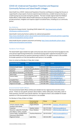 Underserved Population Prevention and Response Community Partners and Island Health Linkages