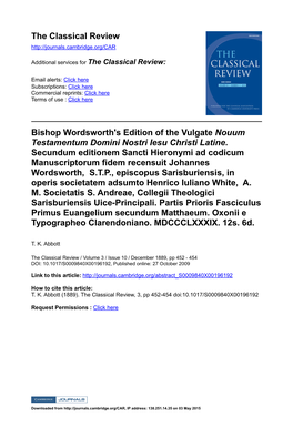 Bishop Wordsworth's Edition of the Vulgate Nouum Testamentum Domini Nostri Iesu Christi Latine