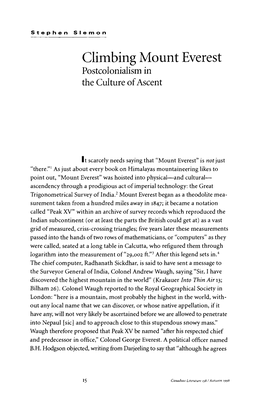 Climbing Mount Everest Postcolonialism in the Culture of Ascent