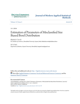 Estimation of Parameters of Misclassified Size Biased Borel Distribution,